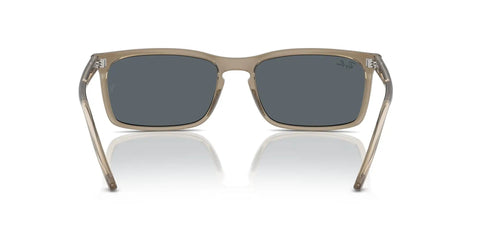 Front view of Rectangular Sunglasses RB4435 with transparent brown frame and blue lenses, featuring keyhole bridge.