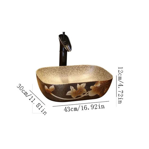 USZWBY Vessel Sinks Bathroom Vanity Sink Vintage Art Countertop Basin Chinese-Style Ceramic Washbasin dimensions 43cm x 30cm x 12cm