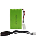 9.6V 2000mAh NiMH 8 Cell AA Battery Pack With Standard Tamiya Connector For RC Cars Trucks Tanks And Other RC Rigs USB Charging Cable Included High Capacity For Longer Runtime And Better Power, green pack with black USB cable visible