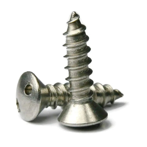 Rock Solid 18 8 Stainless Steel Security Oval Head Sheet Metal Screws Heavy Duty Tamper Resistant Fasteners Number 8 By 1 1/4 Inch 25 Pack close-up view of screws