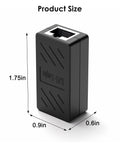 RJ45 Ethernet Cable Extender Coupler Kit For Cat5 To Cat8 Cables Plug And Play Inline Female Jack Connector With Nickel Plated Contacts Easy Snap In Clip Black 10 Pack Ready For Fast LAN Networking, dimensions 1.75x0.9x0.6 inches.