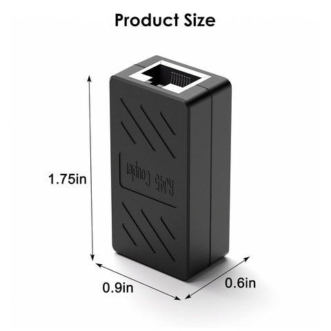 RJ45 Ethernet Cable Extender Coupler Kit For Cat5 To Cat8 Cables Plug And Play Inline Female Jack Connector With Nickel Plated Contacts Easy Snap In Clip Black 10 Pack Ready For Fast LAN Networking, dimensions 1.75x0.9x0.6 inches.