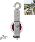 Rugged Heavy Duty Cable Pulley Cast Aluminum Wheel Wear Resistant Sheave Two Fixing Methods Safety Lock Hook High Visibility Red Warning Wheel