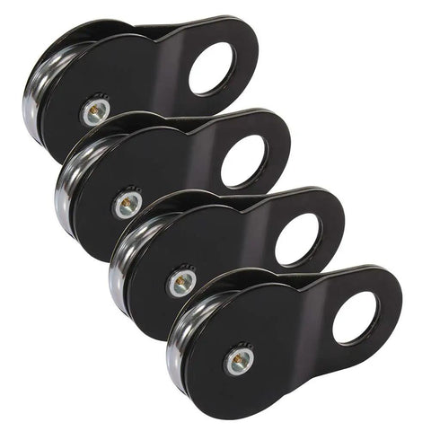 Beefy Heavy Duty Recovery Winch Snatch Block Pulley Kit For One Half To Three Quarter Inch Cable Twenty Thousand Pound Capacity Forged Steel With Black Powder Coat Four Block Set For Off Road Towing And Vehicle Recovery, 4 black pulleys