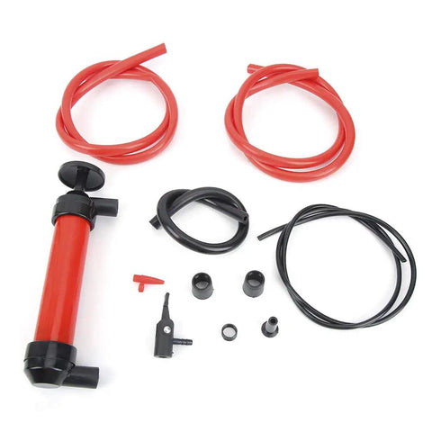 Grab-N-Go Portable Manual Fuel Change Pump For Cars And Small Equipment ABS Material Siphon Tool Quick Liquid Transfer For Gas Oil And Water Lightweight Durable Easy Hands Free Use, pump kit with red and black hoses
