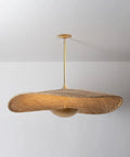 Totally Main Character Energy One Light Pendant Ceiling Light Fifty Two Inches Wide Vintage Gold Leaf Metal Dome Shade Hanging Lamp overhead view showing warm glow.
