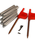 Pro Grade Mini Indexable Lathe Turning Tool Set Featuring One Quarter Inch Shank Nickel Plated Steel Holders with tools and inserts.