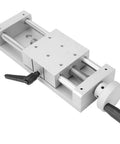 Ultra Smooth Low Friction Aluminum Linear Stage Table With 100mm Travel for CNC Positioning, side view.