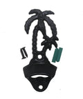 Wall Mounted Black Palm Tree Bottle Cap Opener Heavy Duty Cast Iron Garage Beer Bottle Opener With Boss Tropical Vibe.