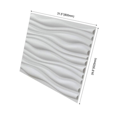 Decorative 3D Wall Panels Dope Wave Design 31.5 x 24.6 Matte White PVC Tile in side view showing wave pattern and dimensions.