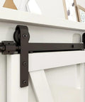 Two And A Half Foot Sliding Barn Door Hardware Kit For Single Door TV Stands And Small Cabinets J Shaped Hanger System with frosted black finish