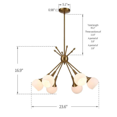 Six Light Sputnik Pendant Light Modern Mid Century Chandelier Semi Flush Mount Ceiling Fixture Industrial Vintage Dope Gold Finish