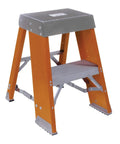 Heavy Duty 2 Step Fiberglass Ladder Rock Solid Industrial Workhorse With Wide Stable Base Non Slip Rungs Ideal For Contractors DIY warriors and home renos orange fiberglass construction with steel rungs.