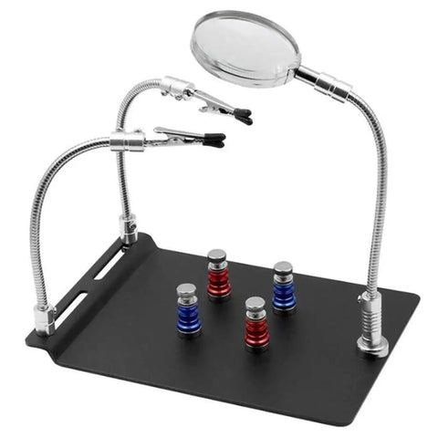 Pro Grade Three Arm Soldering Magnifier Tool With Flexible Gooseneck Arms, 3X Magnifying Glass, Magnetic PCB Holder, Heavy Duty Base