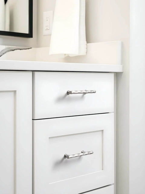 Hammered Silver Brushed Nickel Cabinet Pulls 5 Inch Hole Center 10 Pack For Kitchen Cabinets Bathroom Vanities Dressers Cupboards With Rhombus Design By JIASENBAO installed