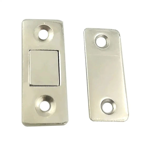 Tough Heavy Duty Magnetic Door Catches Grip Em Solid So You Can Kick The Banging Habit And Keep Cupboards Shut Tight All Day Long Plus Enjoy A Sleek Hidden Setup That Looks Totally Awesome In Your Kitchen Or Closets Set Of Two Pieces metal latches for cupboard doors, nickel plated iron design.