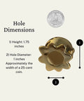Darn Slick Ceramic Gold Octopus Toilet Bolt Caps Two Pack detailed hole dimensions and size comparison with quarter coin.