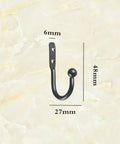 Hella Compact Black Metal Wall Hooks For Belts And Keys With Vintage Iron Curve Super Durable Purse Hangers showing dimensions 6mm, 27mm, 48mm.