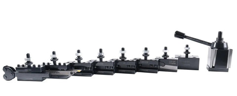 11 Piece AXA Wedge Type Quick Change Lathe Tool Post Set for 6 to 12 Inch Swing Includes Cutoff and Grooving Tools