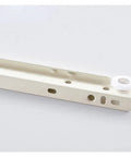Close-up of thickened two section drawer slide rails with quiet roller pulley for easy glide and partial pullout drawers.