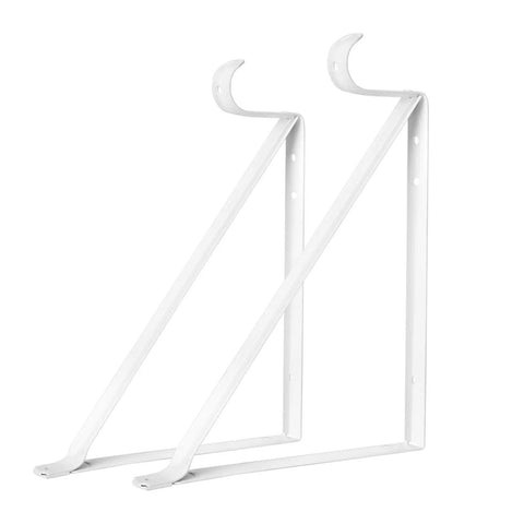 Kickass Heavy Duty Closet Shelf And Rod Brackets 10 Pack Wall Mounted L Shaped Steel Brackets With Extra Rod Arm White Finish, sturdy white steel construction.