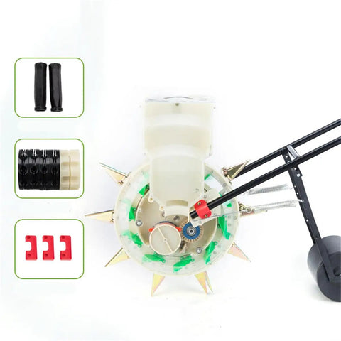 Hands On Roller Seeder For Easy Planting No Bend Planting Semi Automatic Metal Garden Seeder with 10 Outlet Seed Spreader