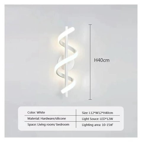 UHRLGHS LED Wall Light Luxury Black White d Wall Decorative Lamp for Bedroom Bedside Living Room Corridor Stairs Home Indoor Sconces,White-H40cm mounted on wall with spiral design.