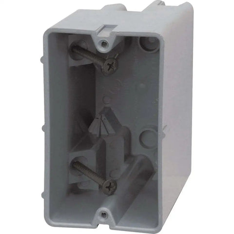 1 Gang Electrical Box for Lighting and Fans, Heavy Duty Ceiling Fan and Light Fixture Mount, gray plastic box with wire clamps