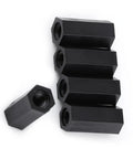 Order 100 M3 Female To Female Hex Nylon Standoff Spacers Black Pillars For Circuits And Machinery Mounting displayed in a group.