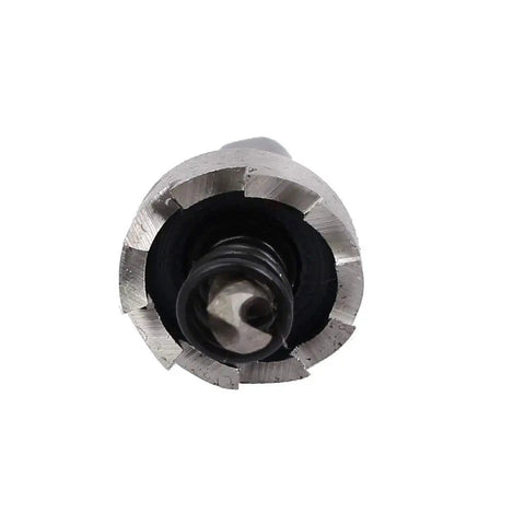 Close-up of Beefy 18mm Hole Saw Drill Bit Set with 65mm overall length, HSS spring loaded twist bit for metal wood plastic cutting