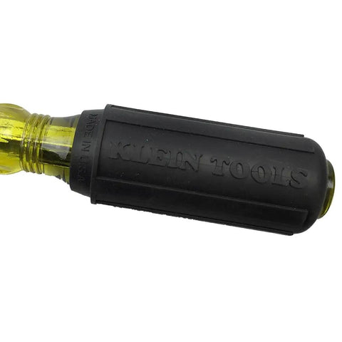Close-up of Heavy-Duty Keystone Cushion-Grip Screwdriver Quarter Inch With Square Shank, Tip-Ident Dome Markings visible, non-slip grip.