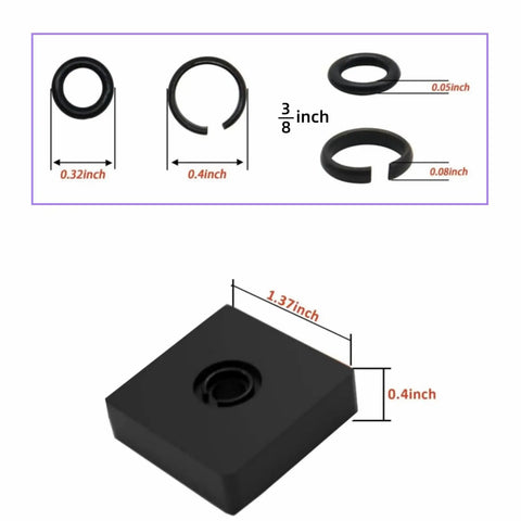 Top Notch 1/2 Inch And 3/8 Inch Impact Wrench Retaining Rings Kit With O Rings And Anvil Tool For Square Drive Tools with detailed measurements.