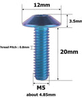 Titanium M5 20mm Button Torx Bolt T25 Drive Blue 4 Pack For Bike And Motorcycle TC4 Titanium Alloy Corrosion Resistant M5 Thread