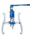 Badass 10 Ton Hydraulic Gear Puller With Adjustable Three Jaw Bearing Hub Separator Tool Built Like A Tank For No Sweat Vertical And Horizontal Shop Work, showing blue hydraulic cylinder and silver jaws.