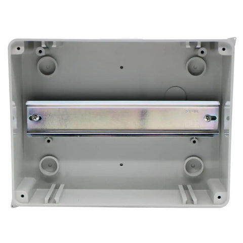 Rugged 8 Way IP65 ABS Distribution Protection Box With DIN Rail Mount For Electrical Panels And Industrial Use Waterproof Power Enclosure In Gray Durable Plastic Case For Control Gear, interior view