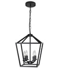 4 Light Lantern Pendant Light With Industrial Black Cage Farmhouse Chandelier For Kitchen Island And Dining Room Rustic 12 Inch