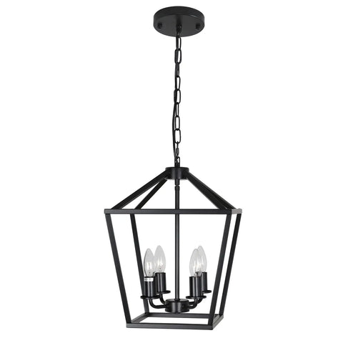 4 Light Lantern Pendant Light With Industrial Black Cage Farmhouse Chandelier For Kitchen Island And Dining Room Rustic 12 Inch