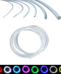 Transparent PMMA side-glow optical fiber cable, 1.5 mm diameter, 5 m length, front view for decorative lighting.