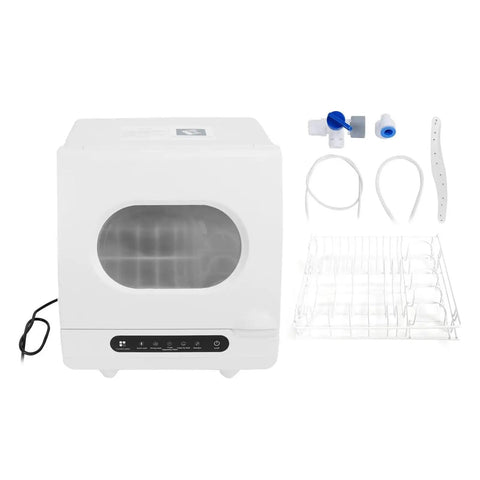 Hassle Free Countertop Dishwasher Running Fully Automatic Wash Cycles With Fast Self Dry Heavy Duty Triple Filter Screen Smooth Front Pull Rack True Plug And Play Setup Spotless Dishes Every Single Run with accessories.
