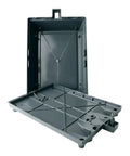 Tough As Nails Outdoor Cable Organizer Box With Secure Snap Lid And Slick Gray Finish, showing open interior for cable management.