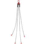 Beefy Heavy Duty Chain Sling 3/8 Inch by 10 Foot Lifting Chain with Hooks for Engine Hoists, Built to Handle 18,400 Lbs (8 Tons), G80 Steel, 4 Leg Grab Hooks and Easy Adjusters, four-leg chain sling shown with red hooks
