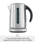 Front view of Smart Temperature Kettle with 7 Cup Capacity in Brushed Stainless Steel Quick Boil and Exact Brew Settings