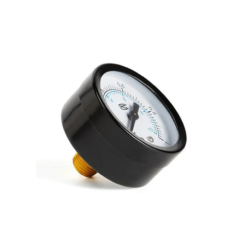 Close-up of pressure gauge from Pro Grade Oil Water Separator FRL Combo For Air Compressors, metal construction, black and gold finish.