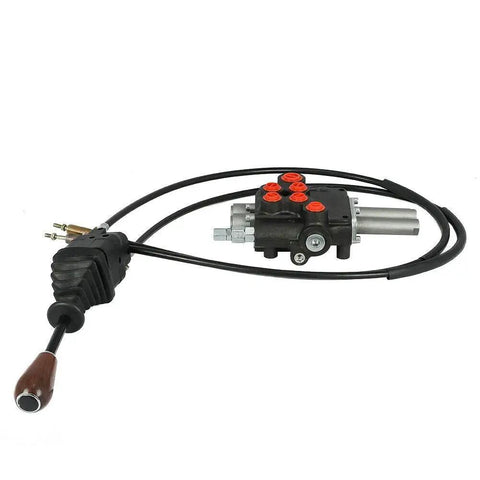 2 Spool Hydraulic Reversing Valve With Joystick Control For Hydraulic Systems, stainless steel, 5 ports visible, joystick attached