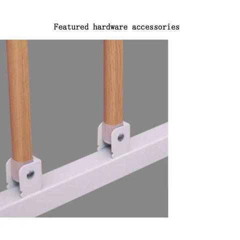 Adjustable Bedside Safety Rail For Seniors And Adults With Folding Metal Handrail In Yellow Wood Grain Finish close-up hardware view