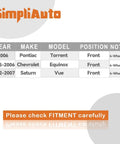 Fitment chart for Front Wheel Hub Bearing Assembly 513189 For Chevy Equinox 2005 2006 Saturn Vue 2002 2007 Pontiac Torrent 2006