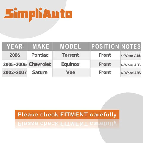 Fitment chart for Front Wheel Hub Bearing Assembly 513189 For Chevy Equinox 2005 2006 Saturn Vue 2002 2007 Pontiac Torrent 2006