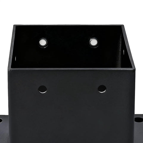 Front view of Beefed Up Heavy Duty 4x4 Post Base Bracket Set With 3.3 By 3.5 Inch Inner Size for outdoor structure support.