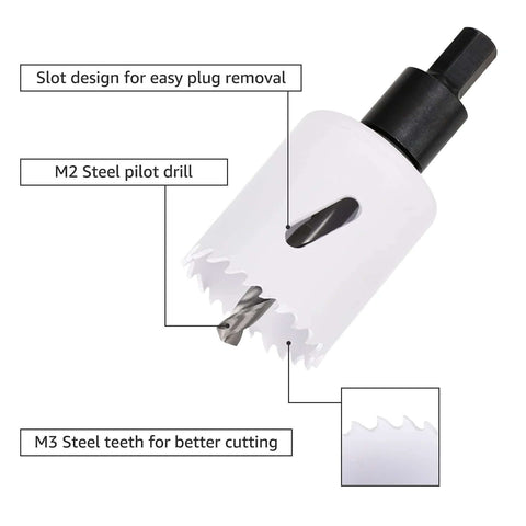 Front view of Amazon Basics bi-metal hole saw with black arbor and serrated teeth