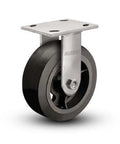 Rock Solid 6 Inch Moldon Rubber On Cast Iron Wheel Medium Heavy Duty Rigid Caster With Roller Bearing and 4 1/2 By 4 Inch Base Plate